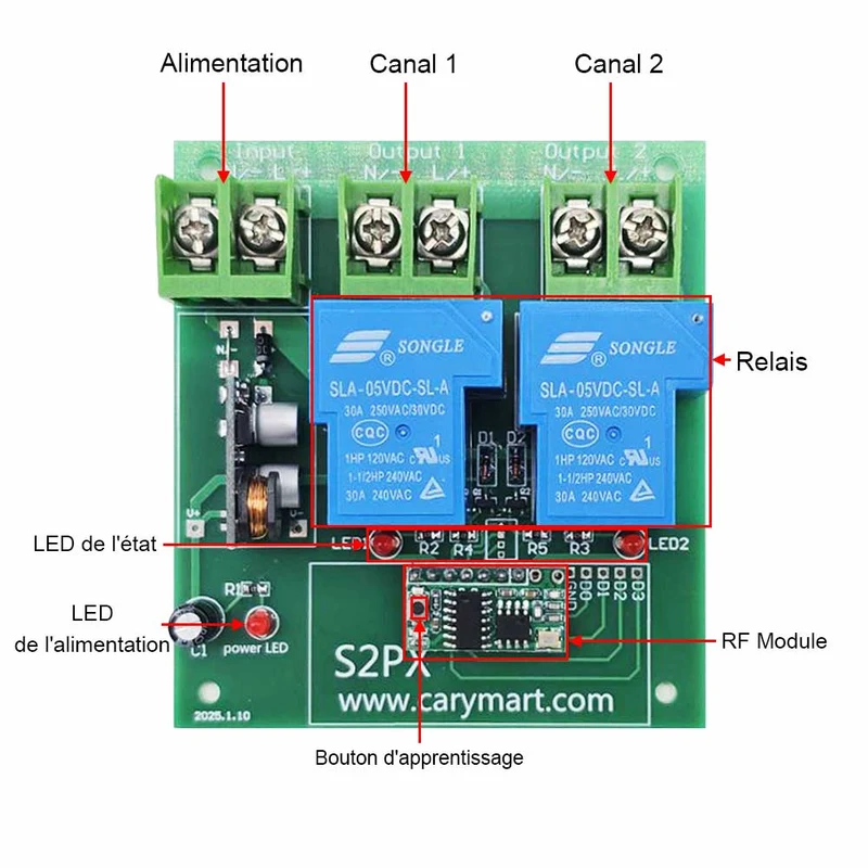 2 Voies CC 10~80V 30A Kit Interrupteur Télécommande Sans Fil 2 km (Modèle: 0020514)