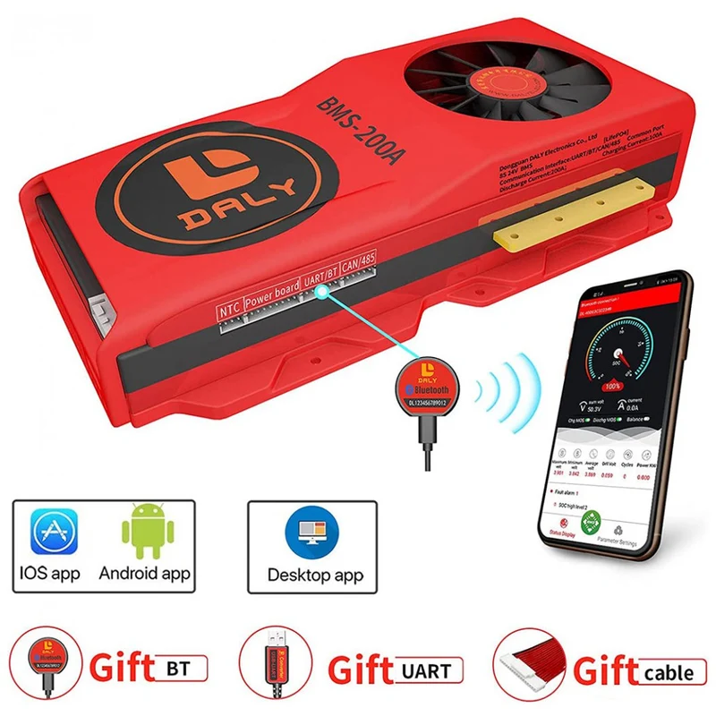 Daly Smart Bms Lifepo4 8S 24V 200A Fan Bluetooth 52 130 235