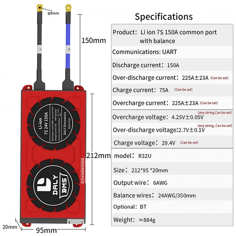 Daly Smart Bms Li-ion 7S 24V 150A Bluetooth 2095212