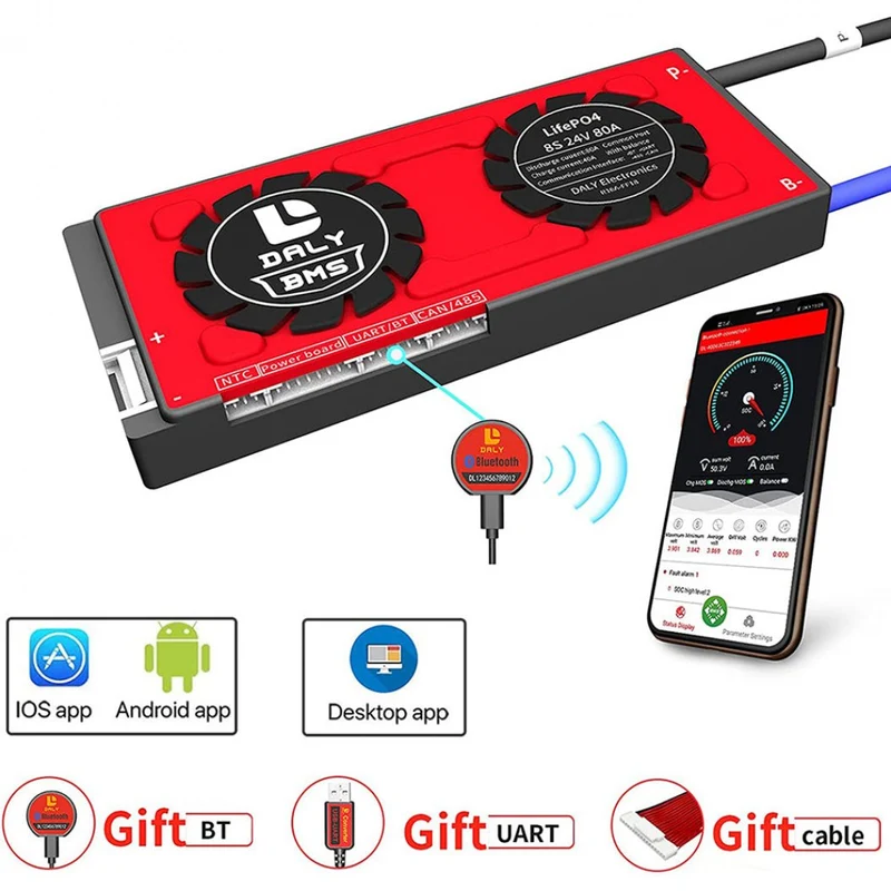 Daly Smart Bms Lifepo4 8S 24V 80A Bluetooth 19 66 150