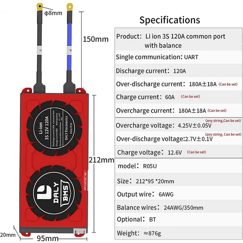 Daly BMS Li-Ion BMS 3S 12V 120A Separate Lithium Battery BMS
