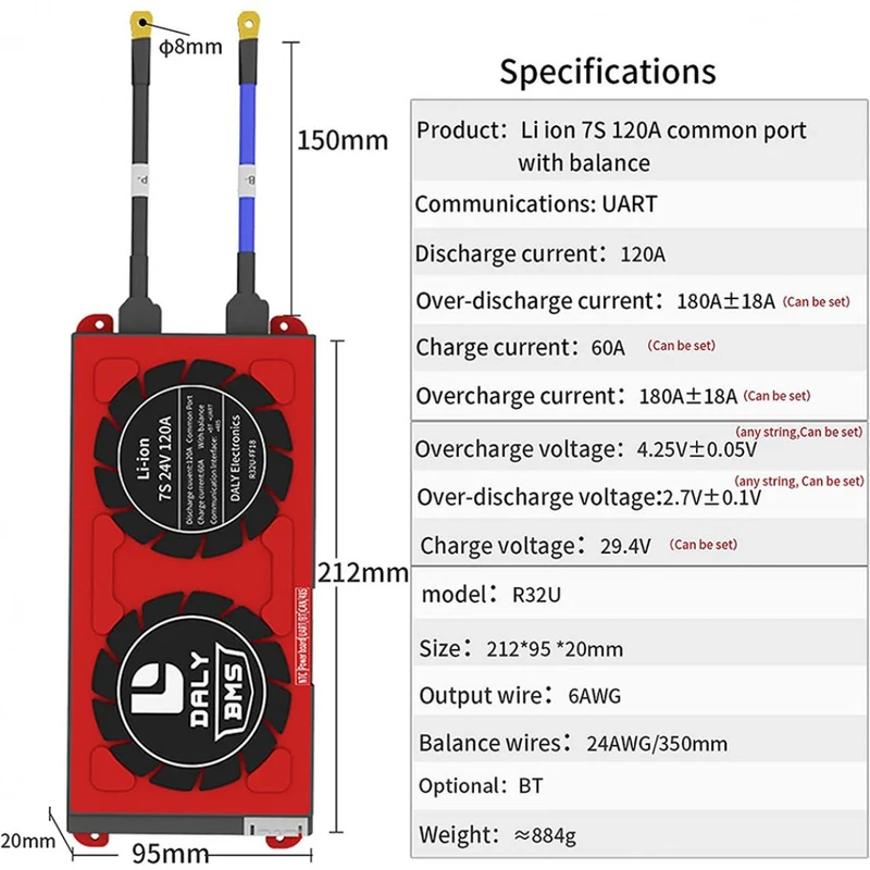 Daly Smart Bms Li-Ion 7S 24V 120A Mit Bluetooth 2095212