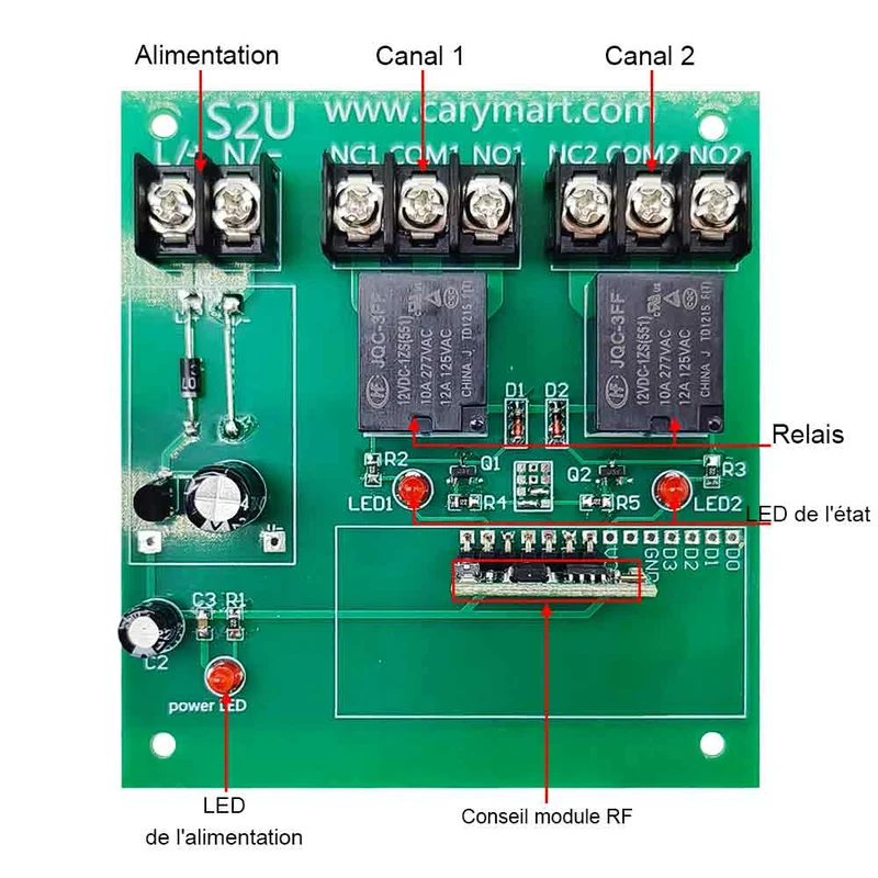 CC kit interrupteur télécommande sans fil sortie relais 2 canaux 10A (modèle: 0020196)