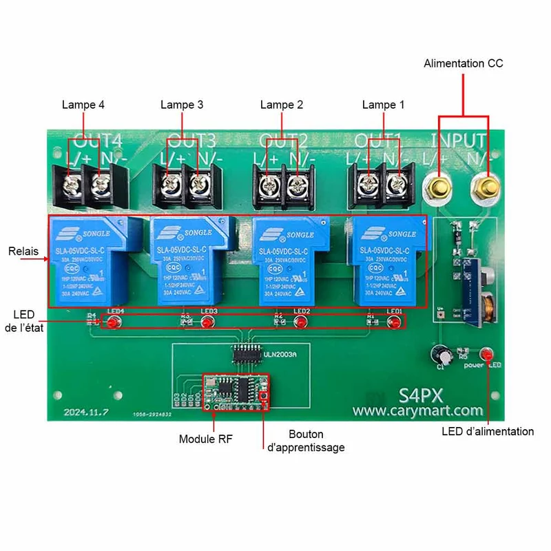 Kit interrupteur télécommande sans fil 4 voies 30A 10~80V CC Sortie (modèle: 0020473)