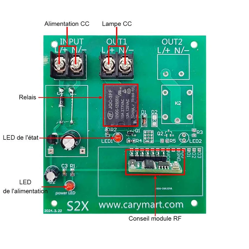 10A Kit Interrupteur Télécommande Sans Fil Sortie CC 1 Canal (Modèle: 0020424)