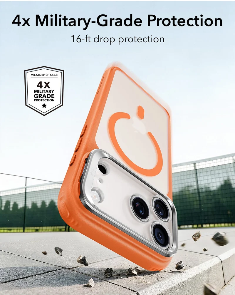 iPhone 18 Pro Classic Hybrid Magnetic Case with Camera Control and Flex Stand - Frosted Orange