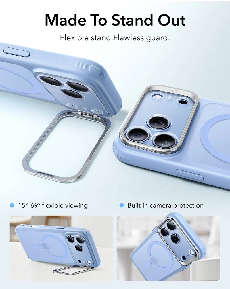 iPhone 18 Pro Bundle Classic Hybrid Magnetic Case with Camera Control and Flex Stand, Plus Armorite® Pro Privacy Screen Protector - Frosted Misty Blue