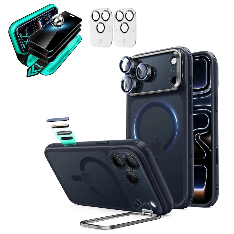 iPhone 18 Pro Bundle Classic Hybrid Magnetic Case with Camera Control and Flex Stand, Plus Armorite®️ Privacy Screen Protector - Frosted Blue