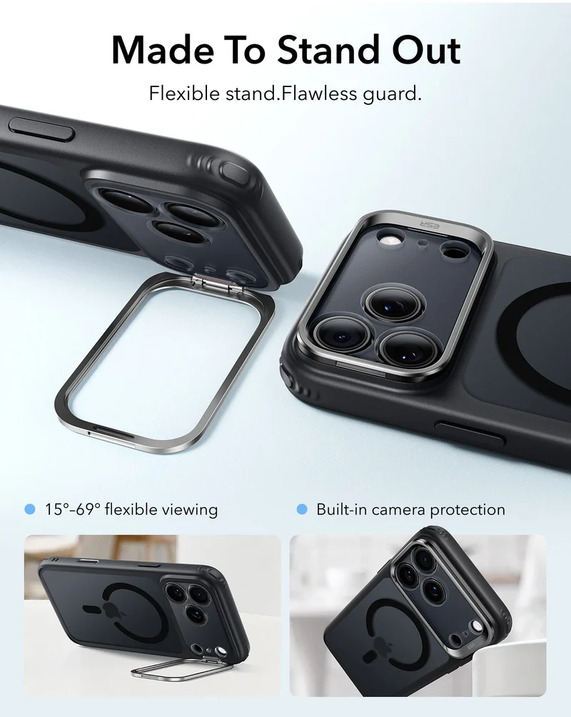 iPhone 18 Pro Classic Hybrid Magnetic Case with Camera Control and Flex Stand - Frosted Black