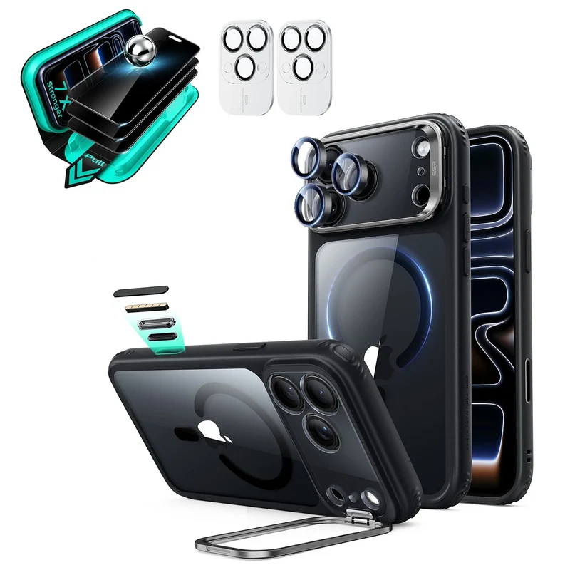 iPhone 18 Pro Bundle Classic Hybrid Magnetic Case with Camera Control and Flex Stand, Plus Armorite®️ Privacy Screen Protector - Clear Black