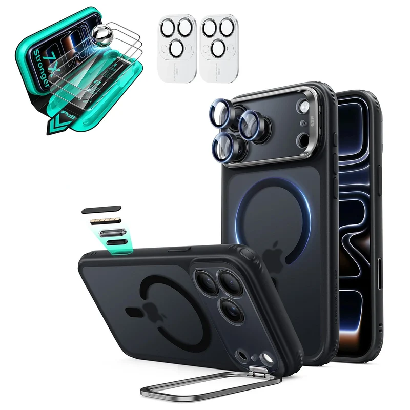 iPhone 18 Pro Bundle Classic Hybrid Magnetic Case with Camera Control and Flex Stand, Plus Armorite®️ Screen Protector - Frosted Black