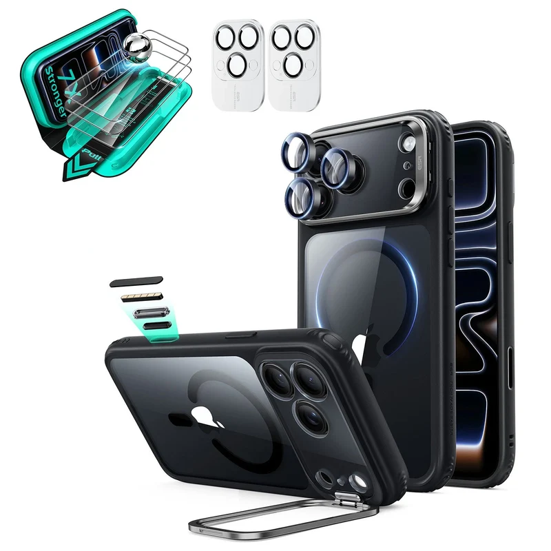 iPhone 18 Pro Bundle Classic Hybrid Magnetic Case with Camera Control and Flex Stand, Plus Armorite®️ Screen Protector - Clear Black