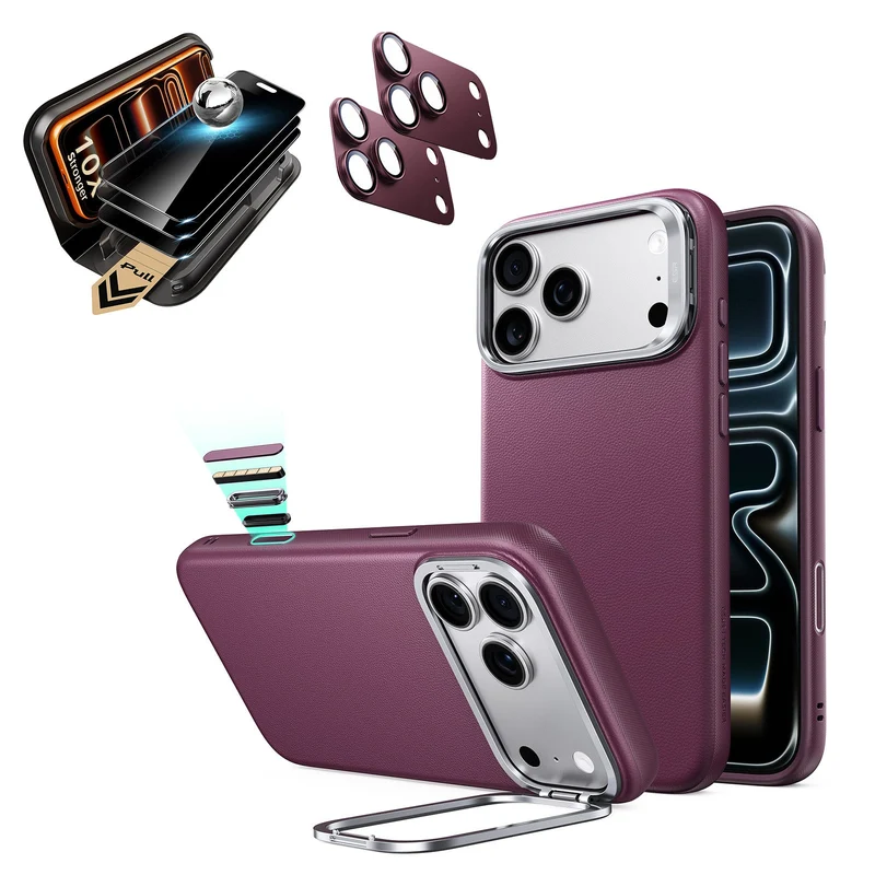 iPhone 18 Pro Max Bundle Atelier Silicone Leather Magnetic Case with Camera Control and Flex Stand, Plus Armorite®️ Pro Privacy Screen Protector - Deep Burgundy