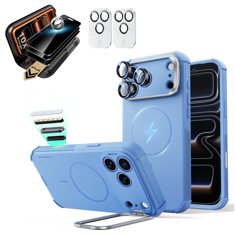 iPhone 18 Pro Max Bundle Cyber Tough Magnetic Case with Camera Control and Flex Stand, Plus Armorite®️ Pro Privacy Screen Protector - Misty Blue