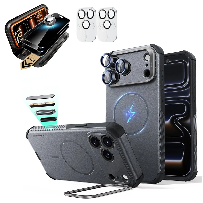 iPhone 18 Pro Max Bundle Cyber Tough Magnetic Case with Camera Control and Flex Stand, Plus Armorite®️ Pro Privacy Screen Protector - Space Gray