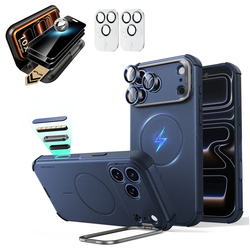 iPhone 18 Pro Max Bundle Cyber Tough Magnetic Case with Camera Control and Flex Stand, Plus Armorite®️ Pro Privacy Screen Protector - Navy Blue