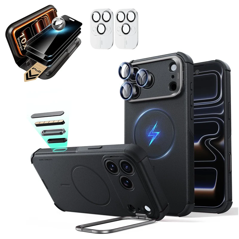 iPhone 18 Pro Max Bundle Cyber Tough Magnetic Case with Camera Control and Flex Stand, Plus Armorite®️ Pro Privacy Screen Protector - Black