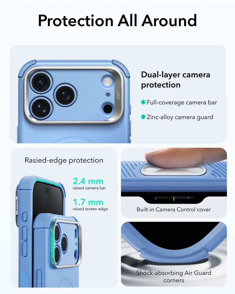 iPhone 18 Pro Bundle Cyber Tough Magnetic Case with Camera Control and Flex Stand, Plus Armorite®️ Pro Privacy Screen Protector - Misty Blue