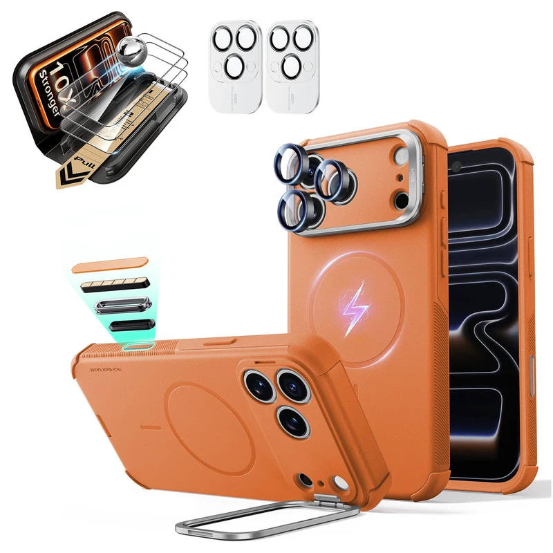 iPhone 18 Pro Max Bundle Cyber Tough Magnetic Case with Camera Control and Flex Stand, Plus Armorite®️ Pro Screen Protector - Orange