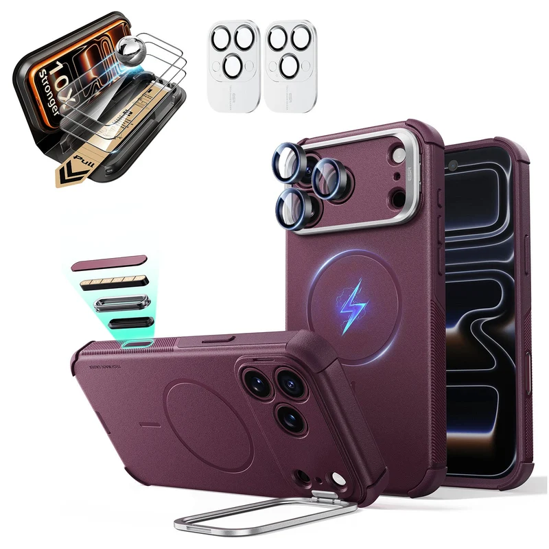iPhone 18 Pro Max Bundle Cyber Tough Magnetic Case with Camera Control and Flex Stand, Plus Armorite®️ Pro Screen Protector - Deep Burgundy