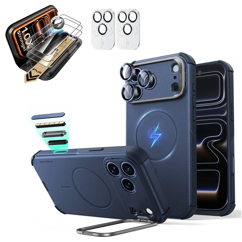 iPhone 18 Pro Max Bundle Cyber Tough Magnetic Case with Camera Control and Flex Stand, Plus Armorite®️ Pro Screen Protector - Navy Blue
