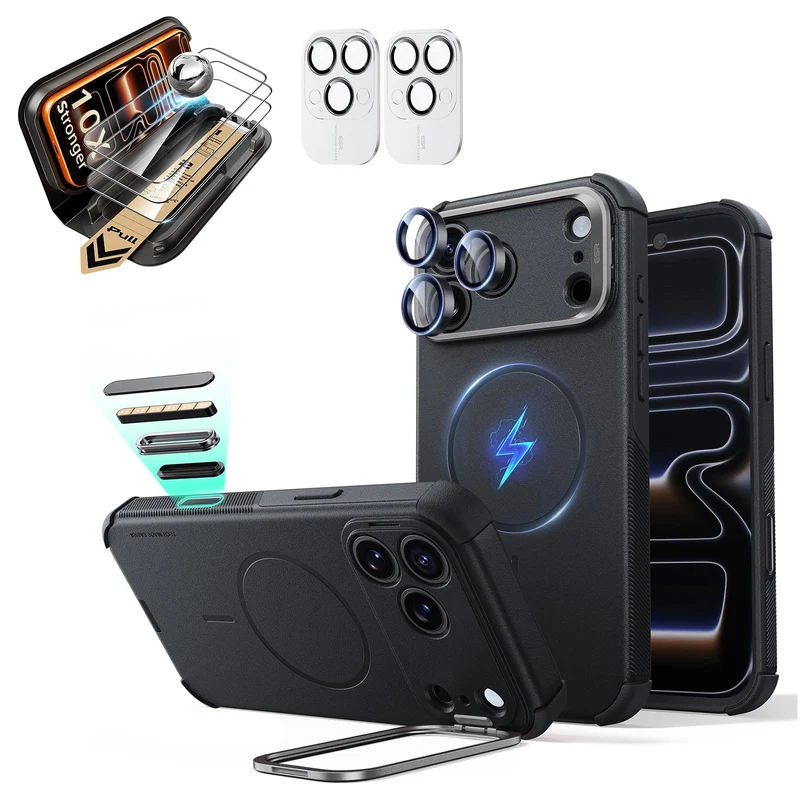 iPhone 18 Pro Max Bundle Cyber Tough Magnetic Case with Camera Control and Flex Stand, Plus Armorite®️ Pro Screen Protector - Black
