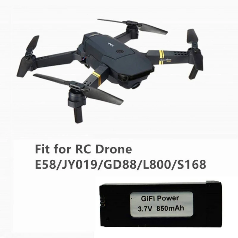 3.7V 850mAh LiPo Battery for Each E58 JY019 GD88 L800 RC Quadcopter Drone 2-pack