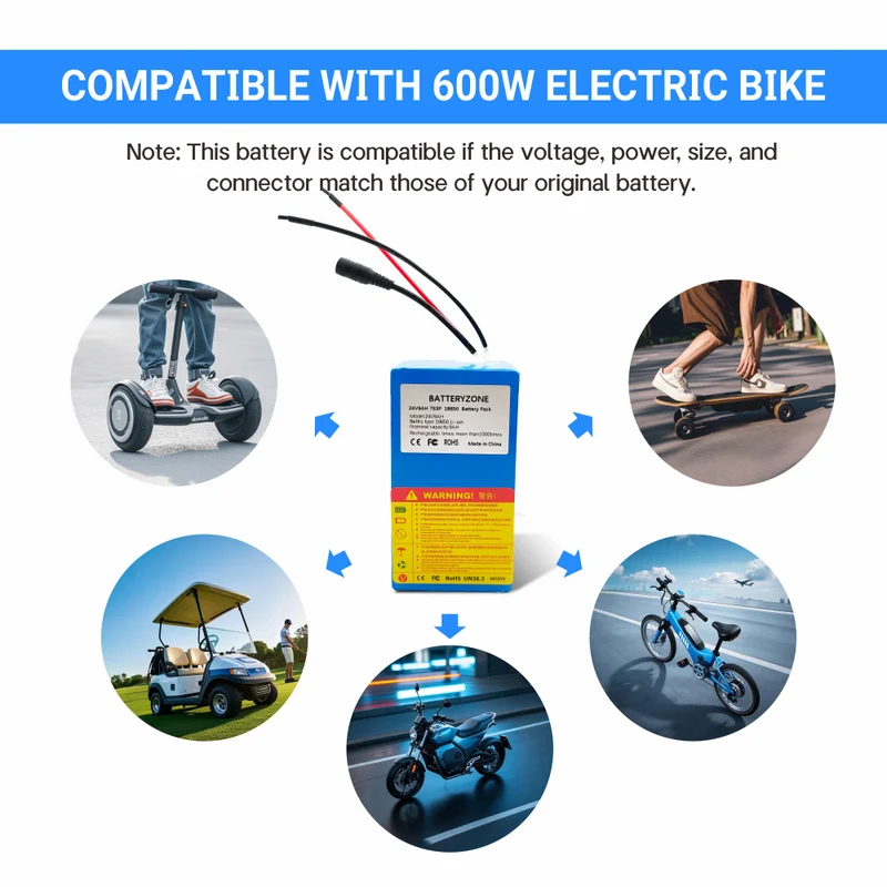 24V 6Ah 7S3P 18650 Battery 29.4V with BMS for Electric Bike 29.4V 2A Charger Included