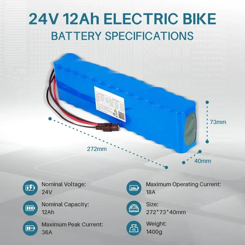 24V 12000mAh Electric Bike Motor Ebike Battery Scooter 18650 29.4V Rechargeable Batteries + Charger