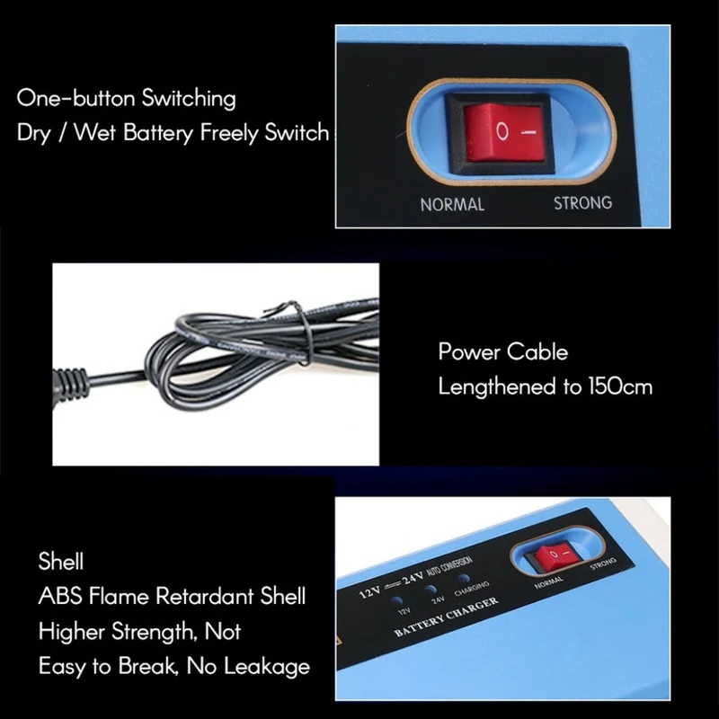 Charger 110V / 220V To 12V 24V 10A Charging for Wet/Dry Lead Acid Digital LCD Display