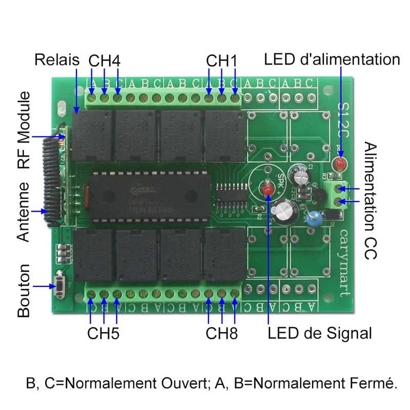 433MHz CC 9V 12V 24V Kit Interrupteur Sans Fil avec 8 Télécommandes (Modèle: 0020294)