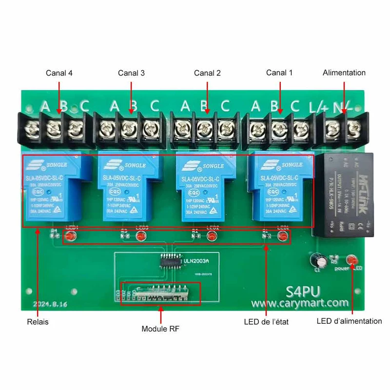 230V 30A Kit Interrupteur Télécommande Sans Fil Sortie Relais 4 Voies (Modèle: 0020448)