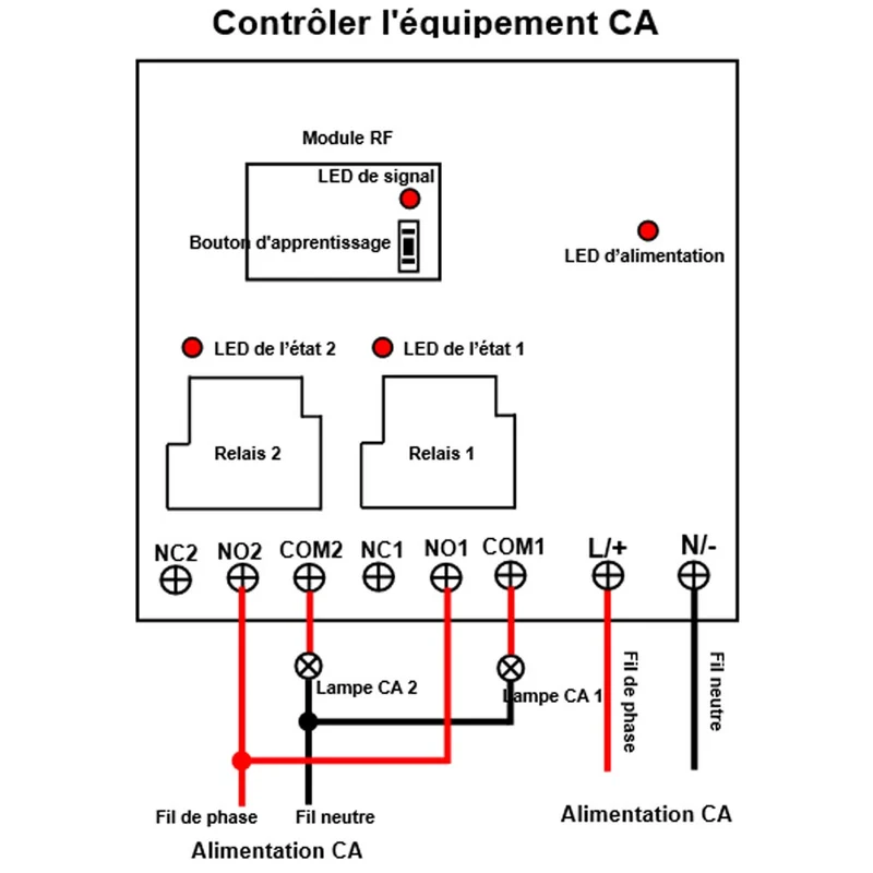 230V kit interrupteur relais sans fil 2 voies 30A avec télécommande (Modèle: 0020358)