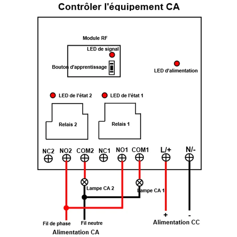 10~80V interrupteur relais 30A 2 voies avec télécommande sans fil (Modèle: 0020336)