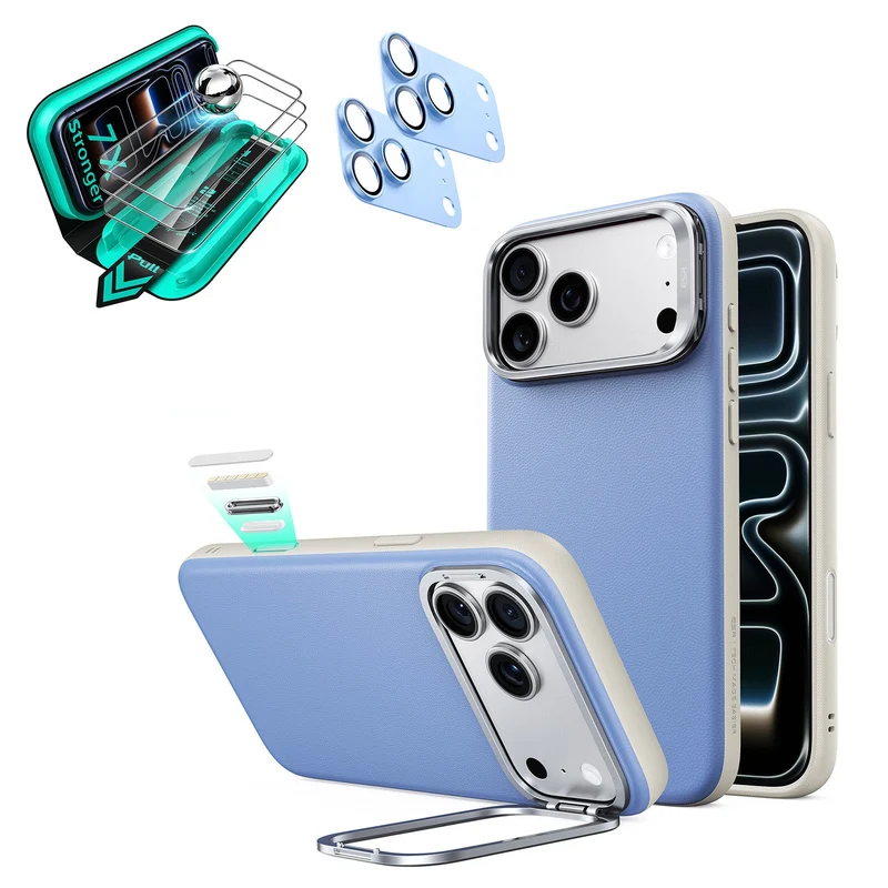 iPhone 18 Pro Max Bundle Atelier Silicone Leather Magnetic Case with Camera Control and Flex Stand, Plus Armorite®️ Screen Protector - Black