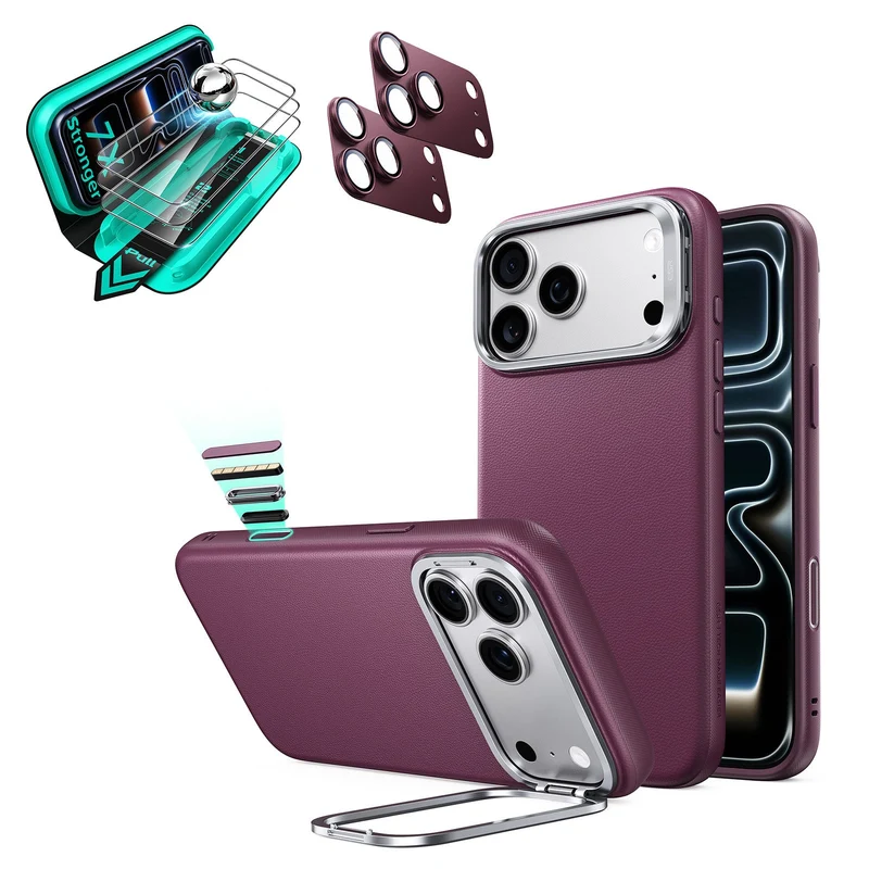 iPhone 18 Pro Max Bundle Atelier Silicone Leather Magnetic Case with Camera Control and Flex Stand, Plus Armorite®️ Screen Protector - Black