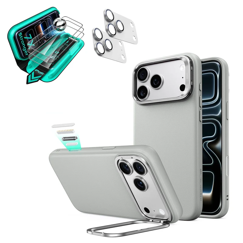 iPhone 18 Pro Max Bundle Atelier Silicone Leather Magnetic Case with Camera Control and Flex Stand, Plus Armorite®️ Screen Protector - Black