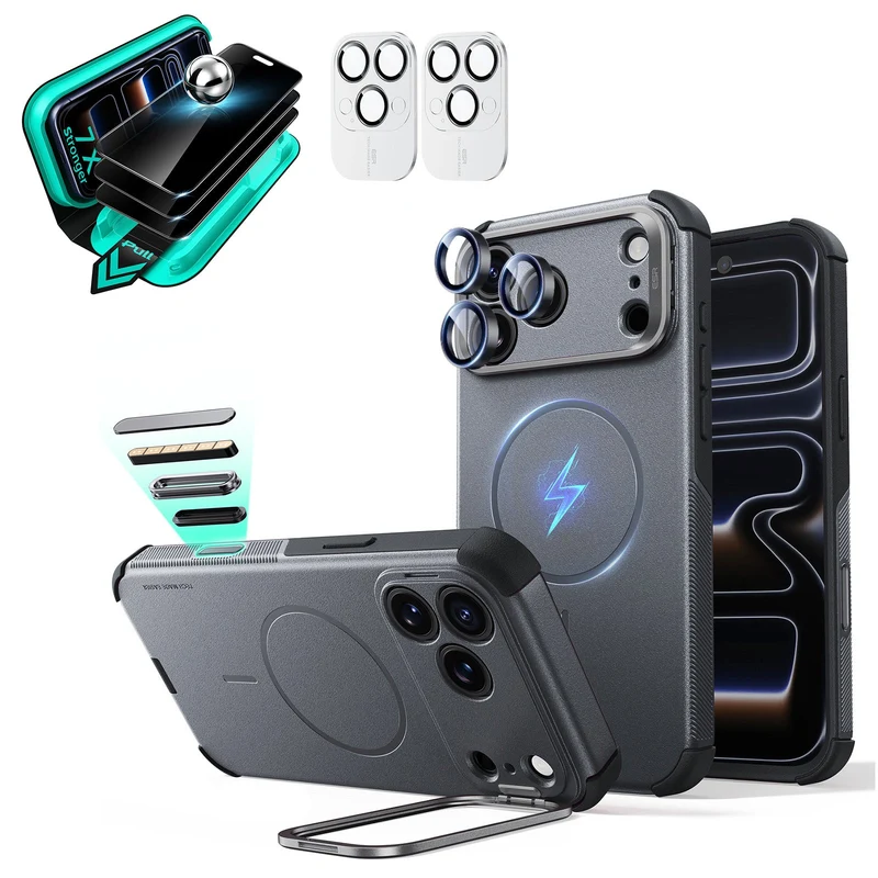iPhone 18 Pro Max Bundle Cyber Tough Magnetic Case with Camera Control and Flex Stand, Plus Armorite®️ Privacy Screen Protector - Space Gray