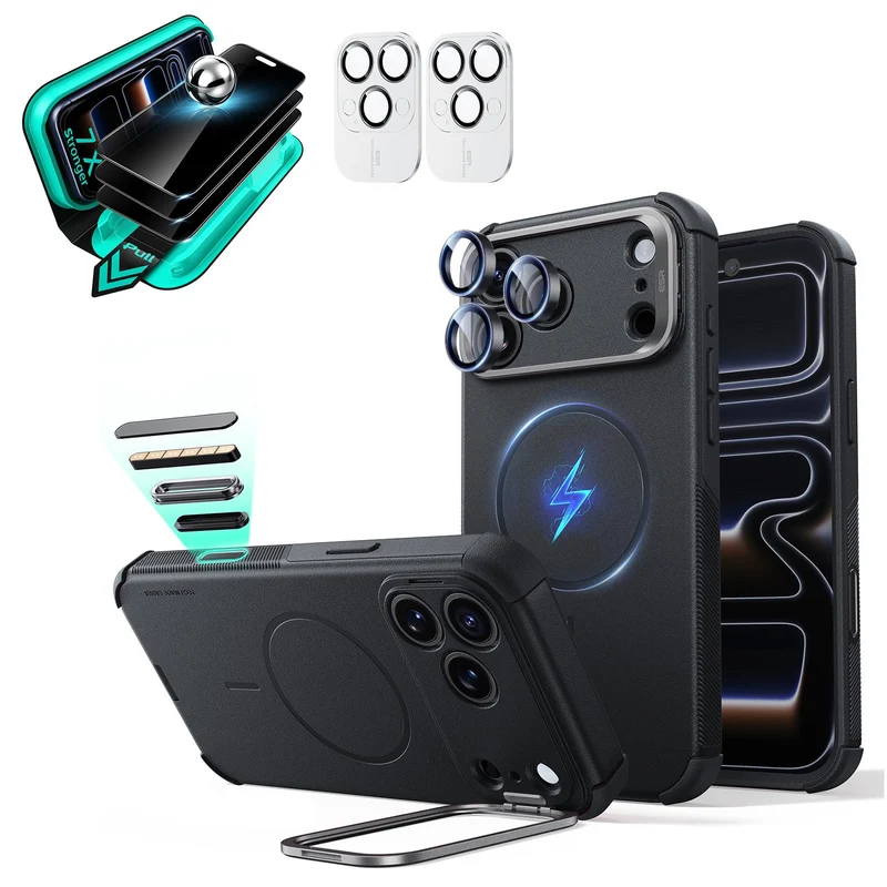 iPhone 18 Pro Bundle Cyber Tough Magnetic Case with Camera Control and Flex Stand, Plus Armorite®️ Privacy Screen Protector - Black