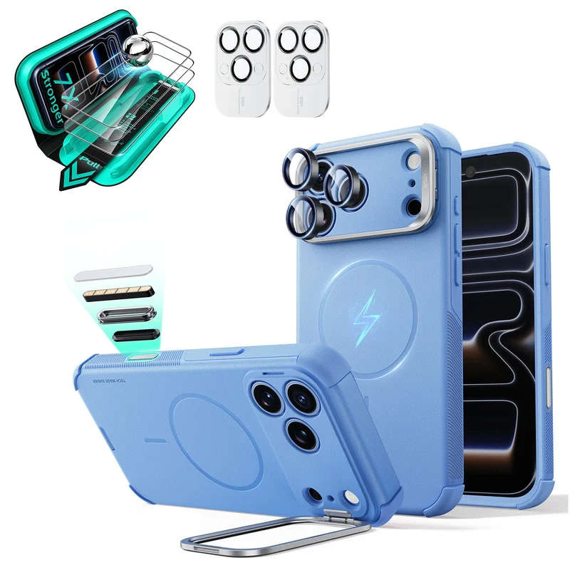 iPhone 18 Pro Max Bundle Cyber Tough Magnetic Case with Camera Control and Flex Stand, Plus Armorite®️ Screen Protector - Misty Blue
