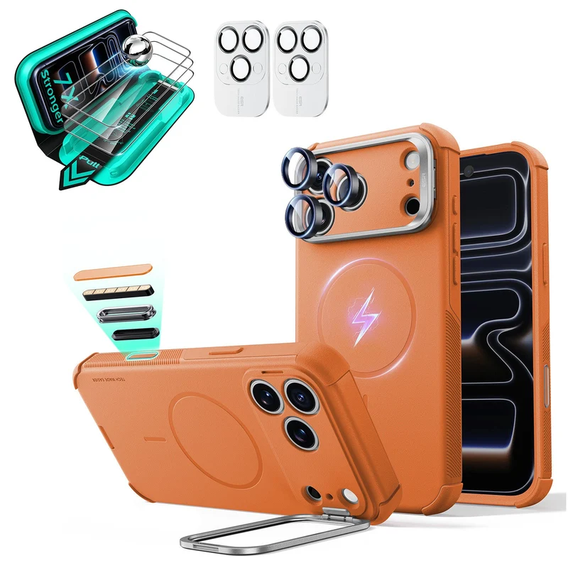 iPhone 18 Pro Max Bundle Cyber Tough Magnetic Case with Camera Control and Flex Stand, Plus Armorite®️ Screen Protector - Orange