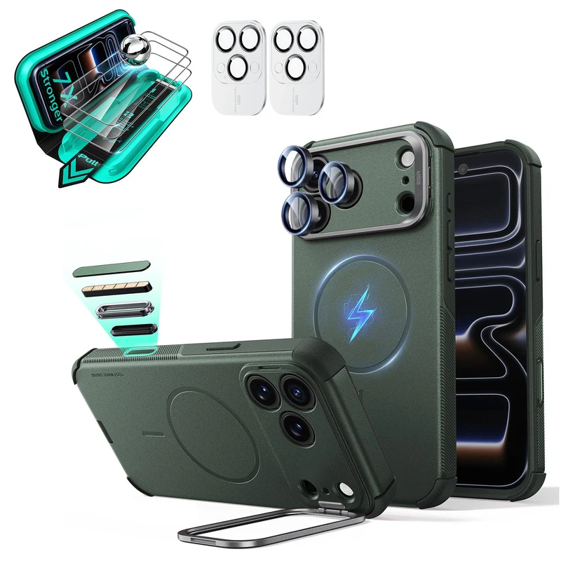 iPhone 18 Pro Max Bundle Cyber Tough Magnetic Case with Camera Control and Flex Stand, Plus Armorite®️ Screen Protector - Olive Green