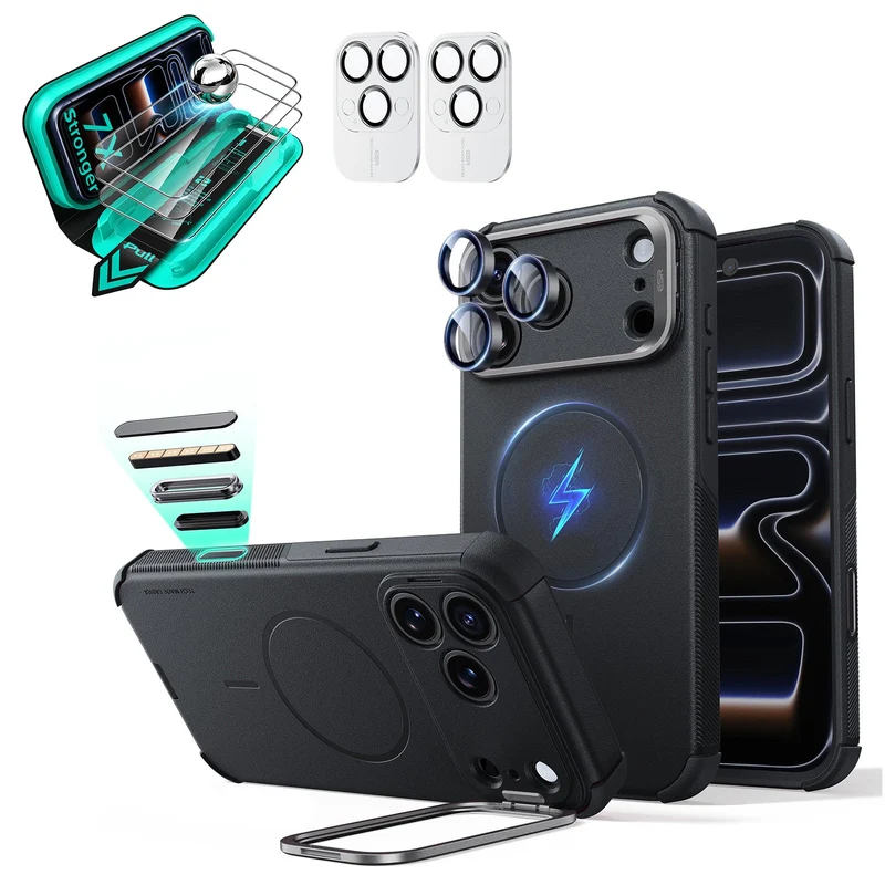 iPhone 18 Pro Max Bundle Cyber Tough Magnetic Case with Camera Control and Flex Stand, Plus Armorite®️ Screen Protector - Black