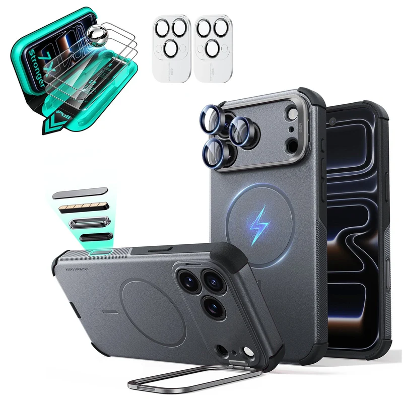 iPhone 18 Pro Bundle Cyber Tough Magnetic Case with Camera Control and Flex Stand, Plus Armorite®️ Screen Protector - Space Gray