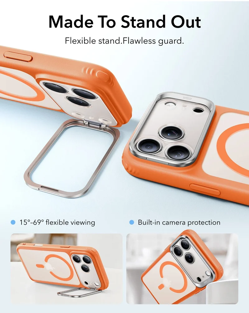 iPhone 18 Pro Max Classic Hybrid Magnetic Case with Camera Control and Flex Stand - Frosted Orange