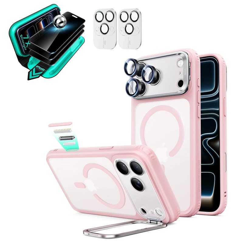 iPhone 18 Pro Max Bundle Classic Hybrid Magnetic Case with Camera Control and Flex Stand, Plus Armorite®️ Privacy Screen Protector - Frosted Bubblegum Pink