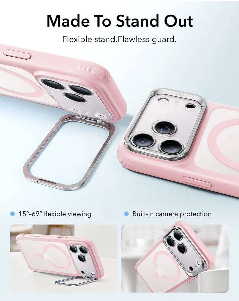 iPhone 18 Pro Max Classic Hybrid Magnetic Case with Camera Control and Flex Stand - Frosted Bubblegum Pink