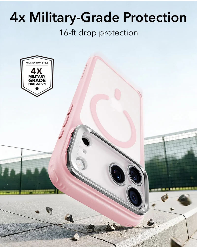 iPhone 18 Pro Max Classic Hybrid Magnetic Case with Camera Control and Flex Stand - Frosted Bubblegum Pink