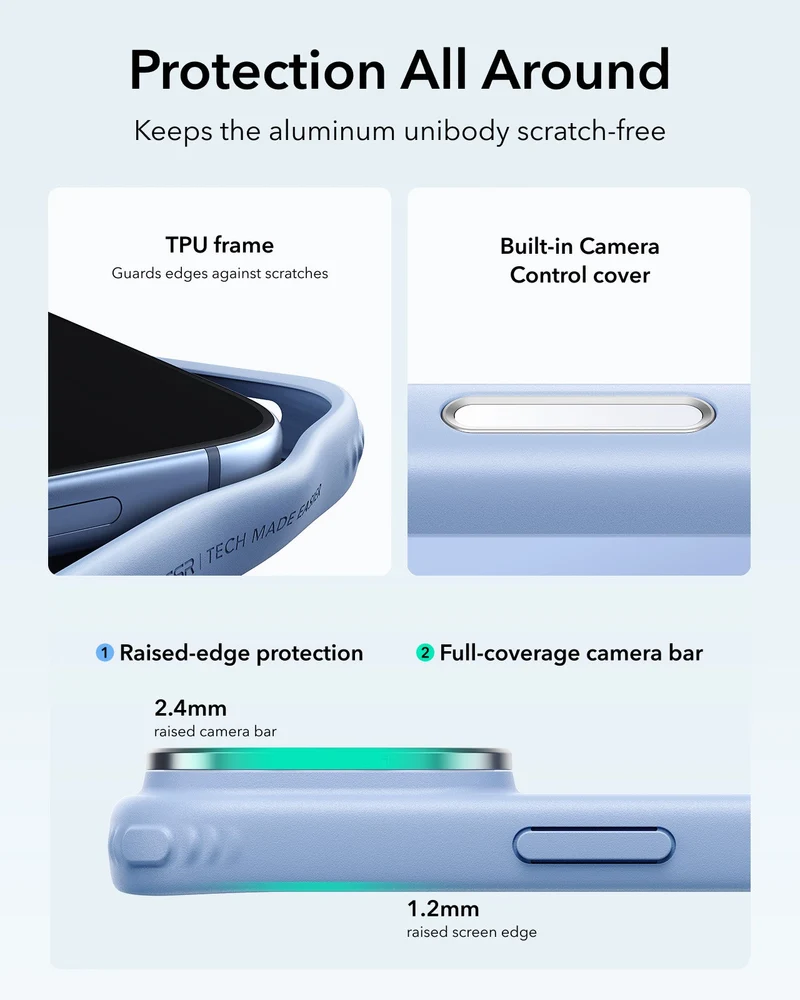 iPhone 18 Pro Max Bundle Classic Hybrid Magnetic Case with Camera Control and Flex Stand, Plus Armorite®️ Screen Protector - Frosted Misty Blue