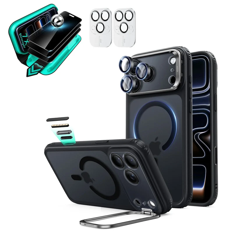 iPhone 18 Pro Max Bundle Classic Hybrid Magnetic Case with Camera Control and Flex Stand, Plus Armorite®️ Privacy Screen Protector - Frosted Black